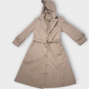 Mod Maid VTG 70s Belted Button Trench Coat Zip Out Hood Liner Sz 7/9 Beige rain